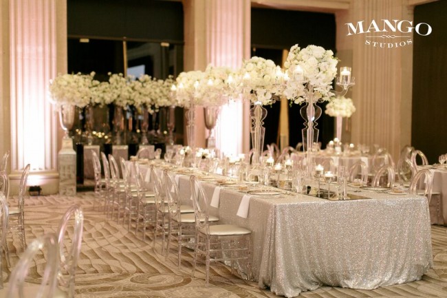 Set tables at One King West Hotel & Residence event venue.